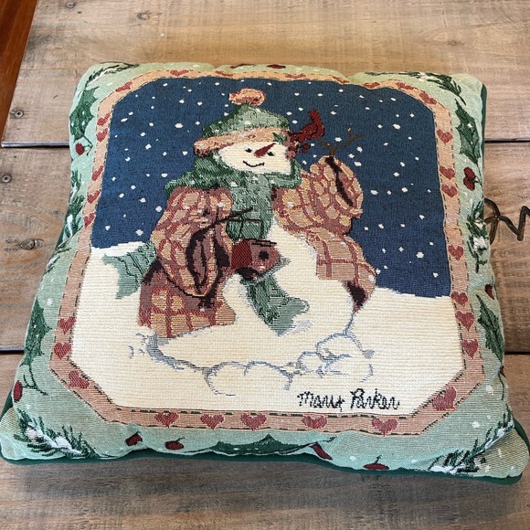 Vintage Mary Parker Snowman Tapestry Pillow - Picture 3 of 5